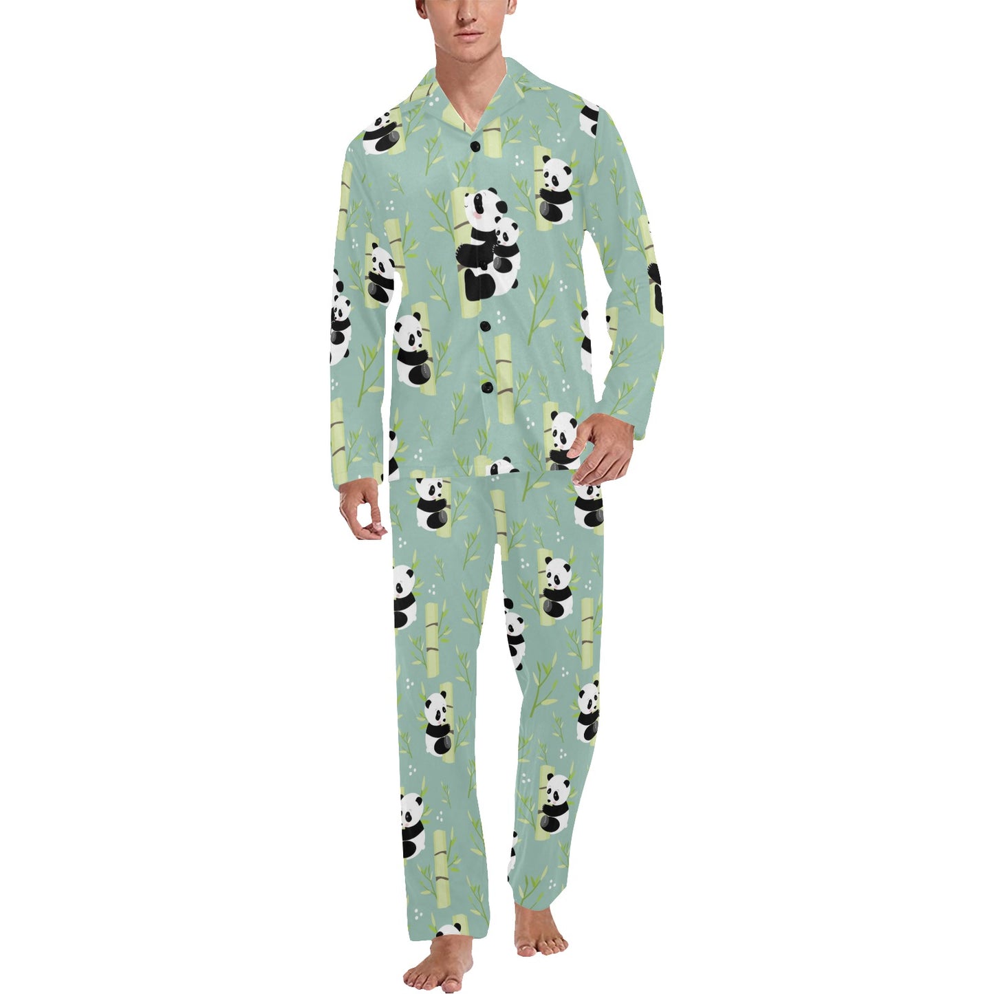 Panda Pattern Print Design A03 Men's Long Pajama Set