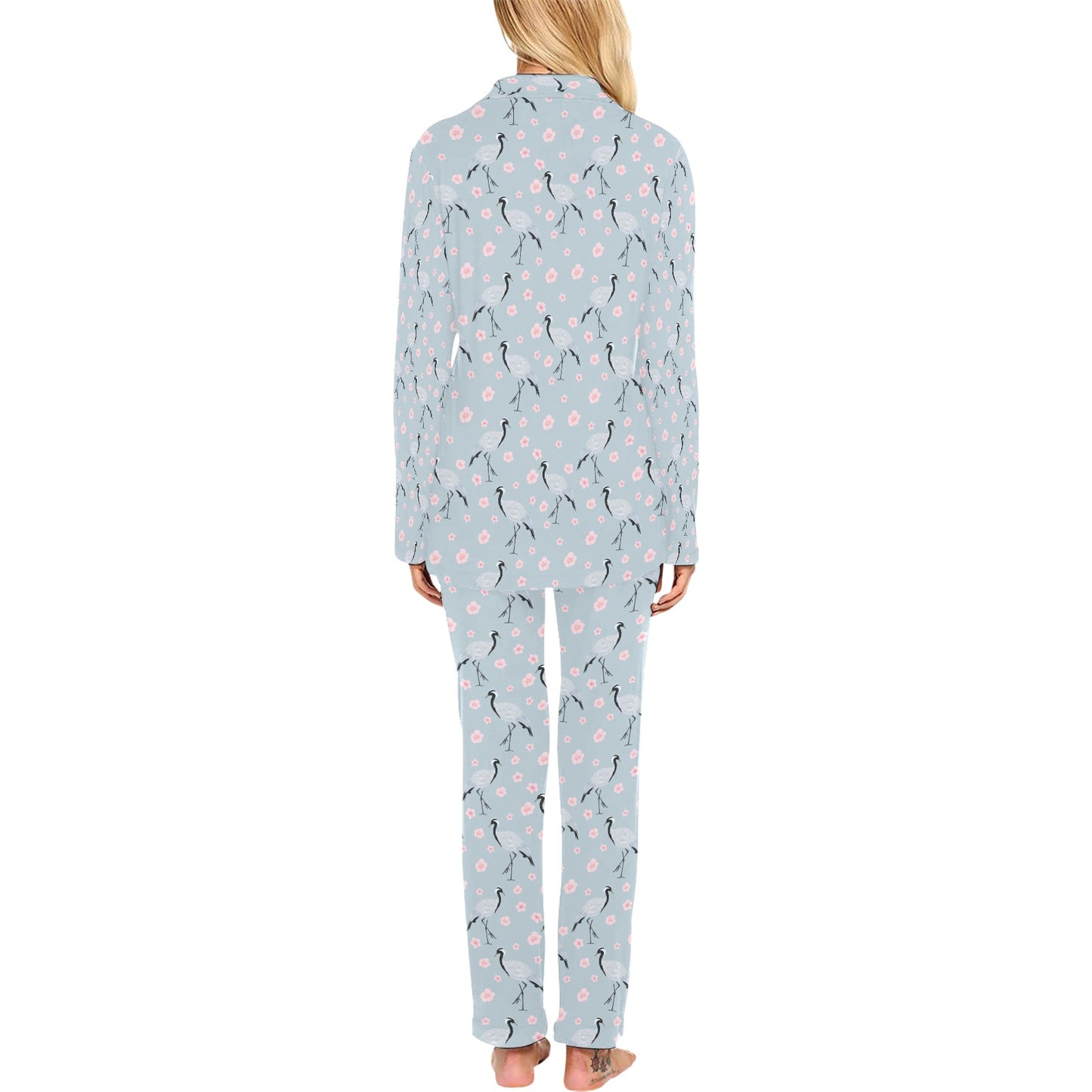 Sakura Bird Print Design LKS304 Women's Long Pajama Set