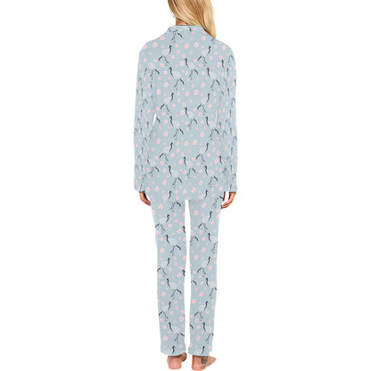 Sakura Bird Print Design LKS304 Women's Long Pajama Set
