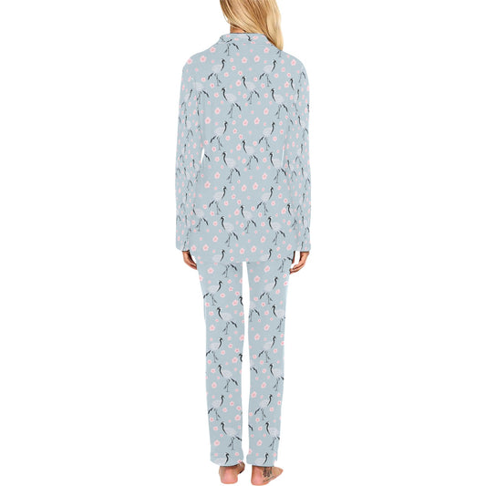 Sakura Bird Print Design LKS304 Women's Long Pajama Set