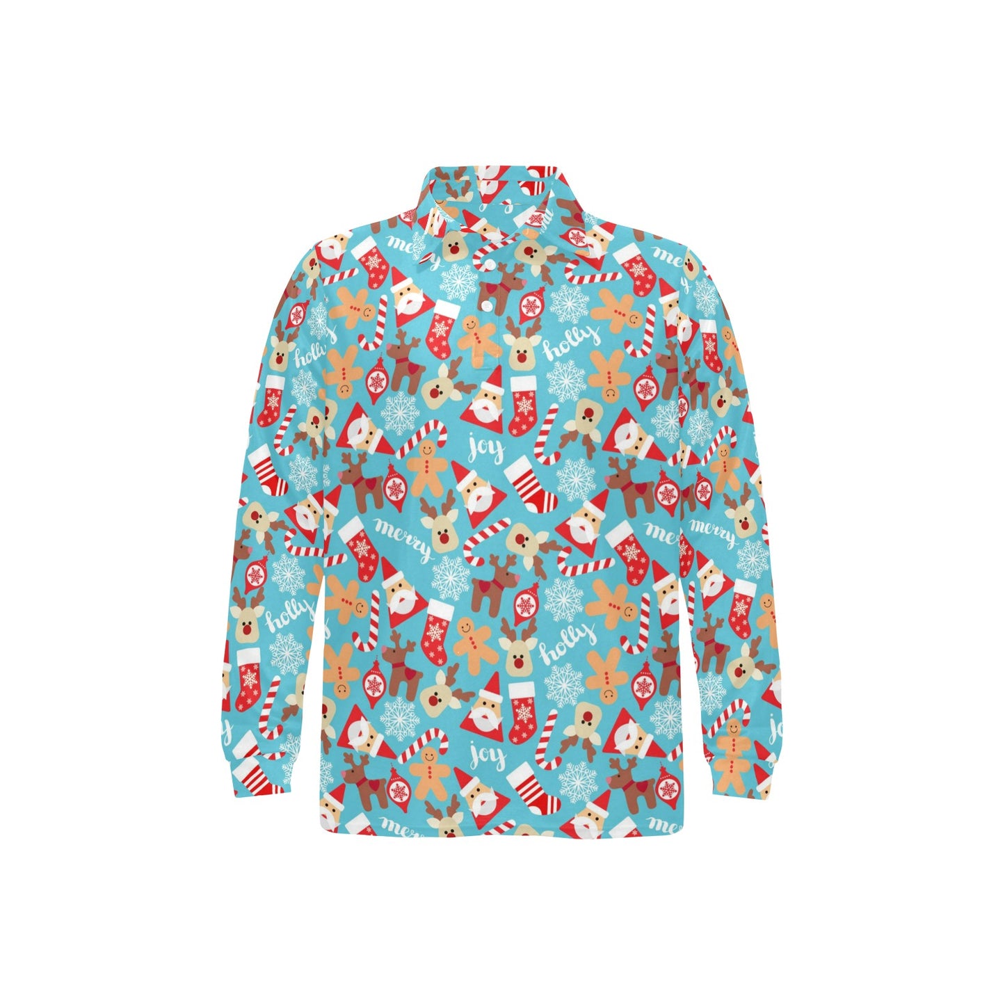 Santa Christmas Themed Print Design LKS306 Long Sleeve Polo Shirt For Men's