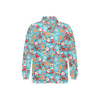 Santa Christmas Themed Print Design LKS306 Long Sleeve Polo Shirt For Men's