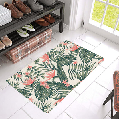 Tropical Flower Palm Leaves Rubber Doormat