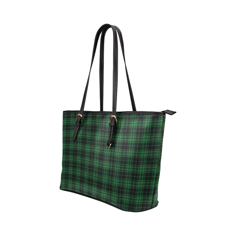 Green Tartan Plaid Pattern Leather Tote Bag
