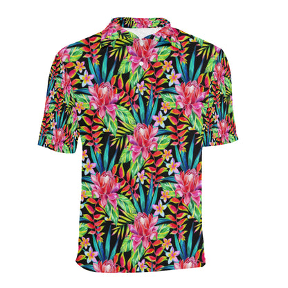 Heliconia Pattern Print Design HL02 Men Polo Shirt