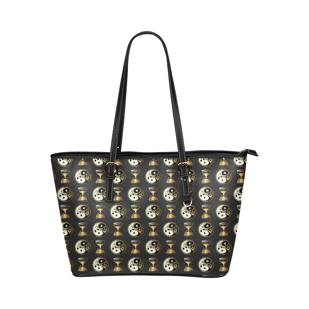 Yin Yang Skull Themed Design Print Leather Tote Bag