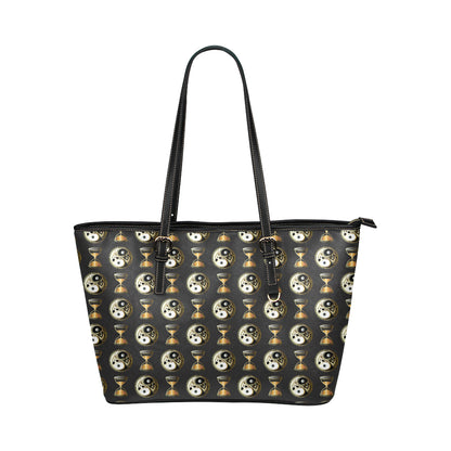 Yin Yang Skull Themed Design Print Leather Tote Bag