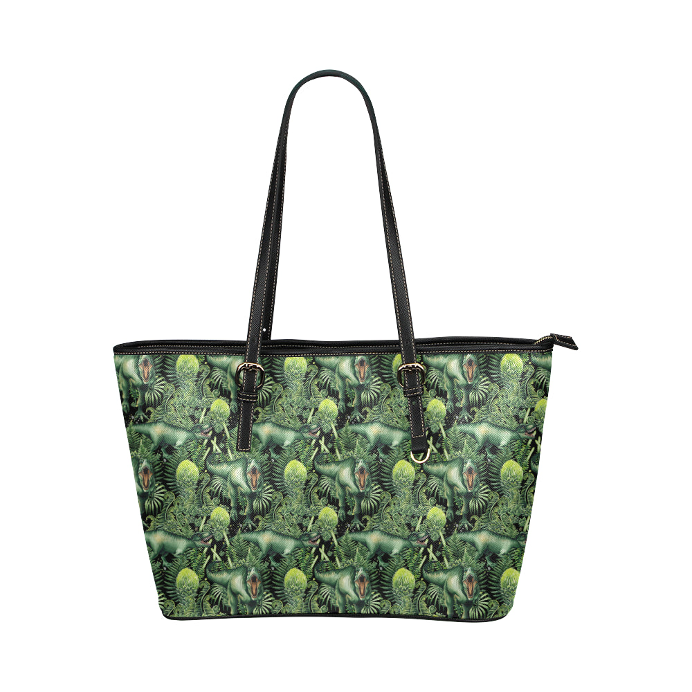 Dinosaur T Rex Print Pattern Leather Tote Bag