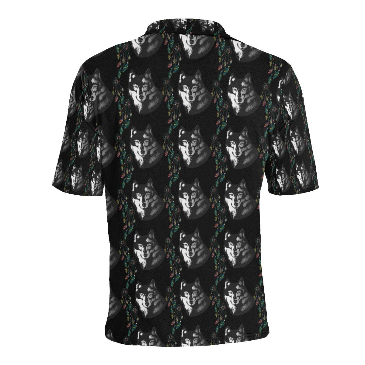 Wolf Black Dream Catcher Design Print Men Polo Shirt