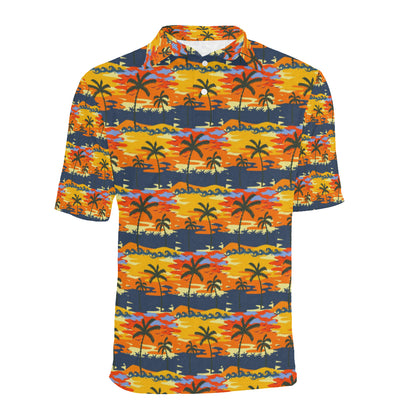 Palm Tree Pattern Print Design PT010 Men Polo Shirt
