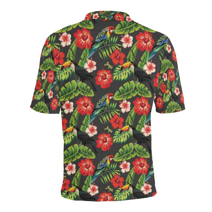 Tropical Flower Pattern Print Design TF04 Men Polo Shirt