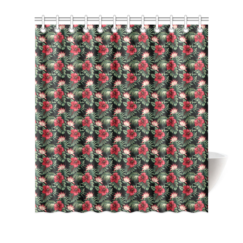 Flower Hawaiian Red Hibiscus Design Print Shower Curtain