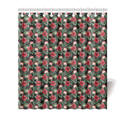 Flower Hawaiian Red Hibiscus Design Print Shower Curtain