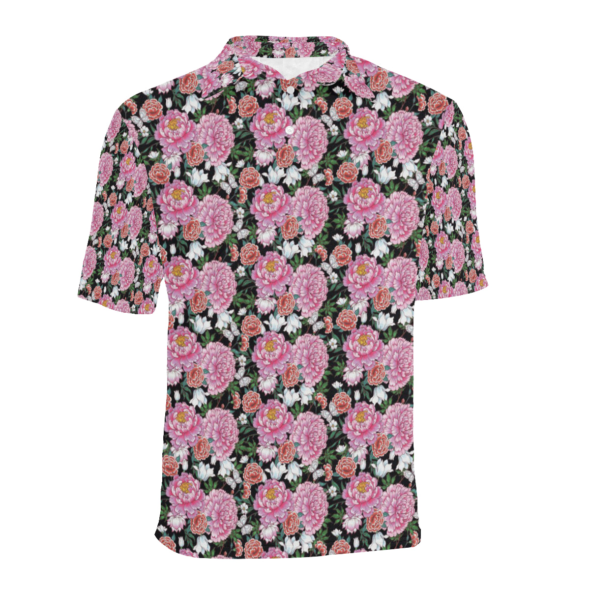 Dahlia Pattern Print Design 02 Men Polo Shirt