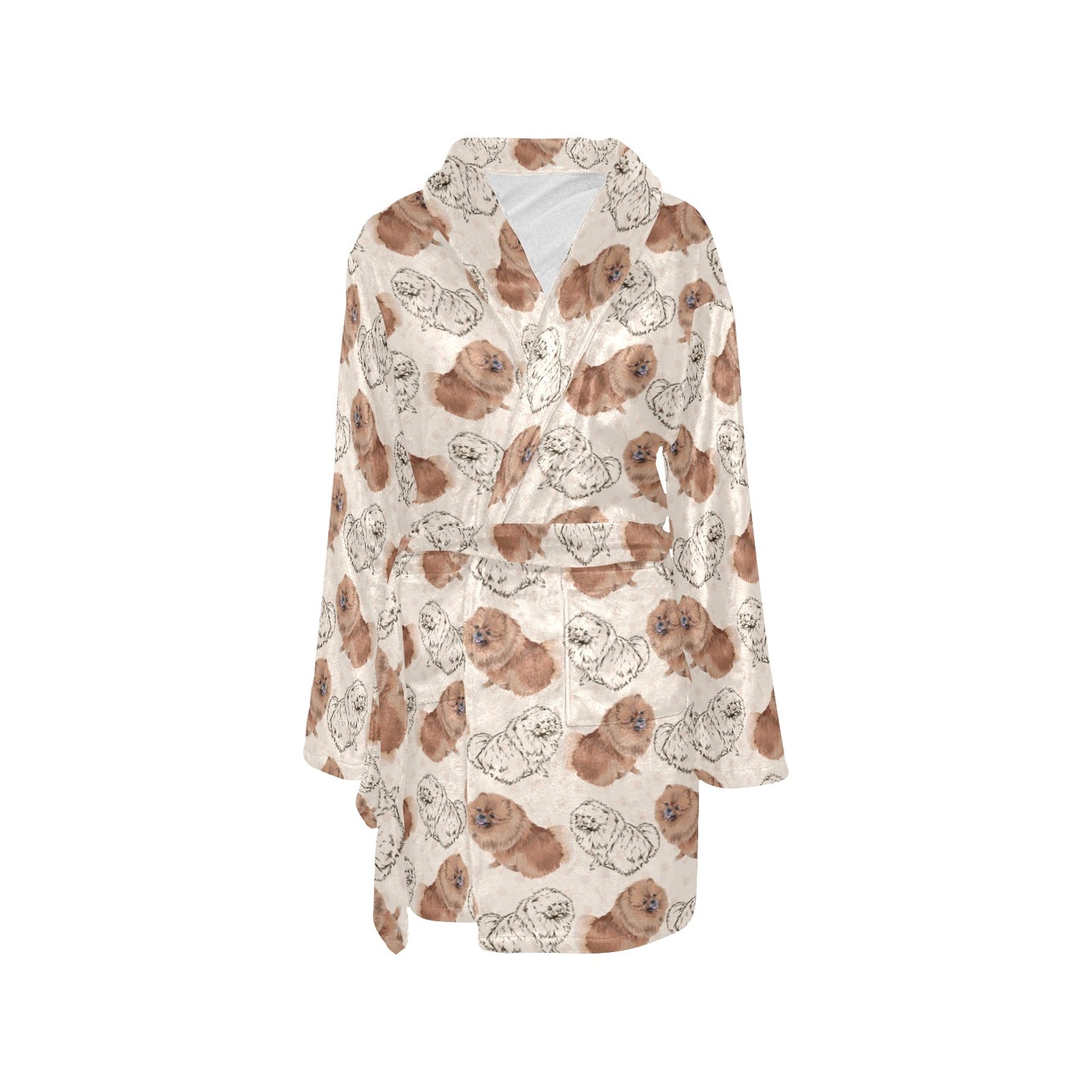 Pomeranians Pattern Print Design A01 Women's Fleece Robe