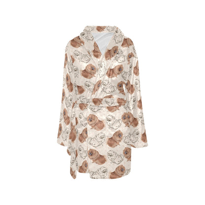Pomeranians Pattern Print Design A01 Women's Fleece Robe