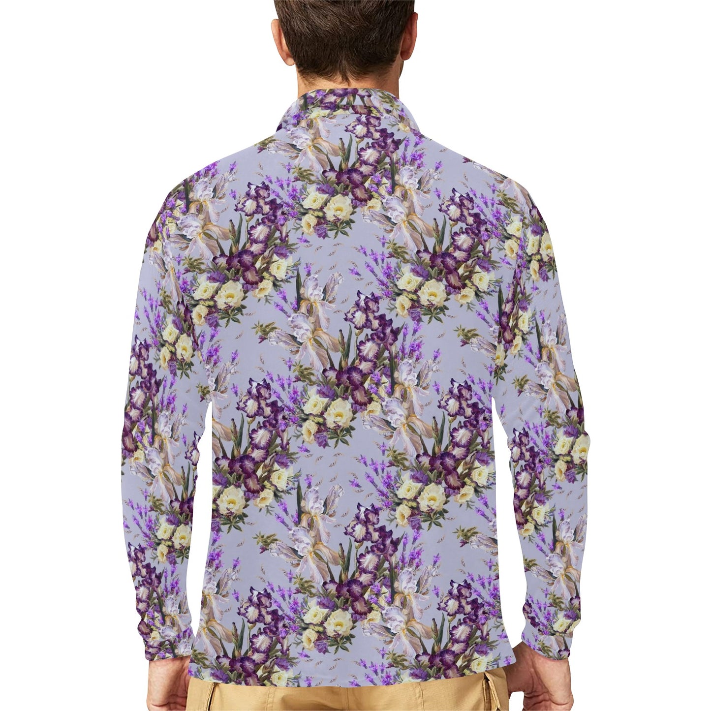 Iris Pattern Print Design IR07 Long Sleeve Polo Shirt For Men's
