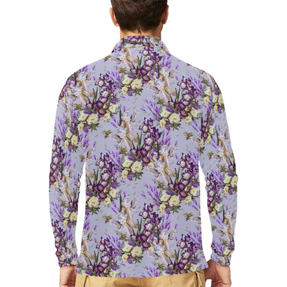 Iris Pattern Print Design IR07 Long Sleeve Polo Shirt For Men's