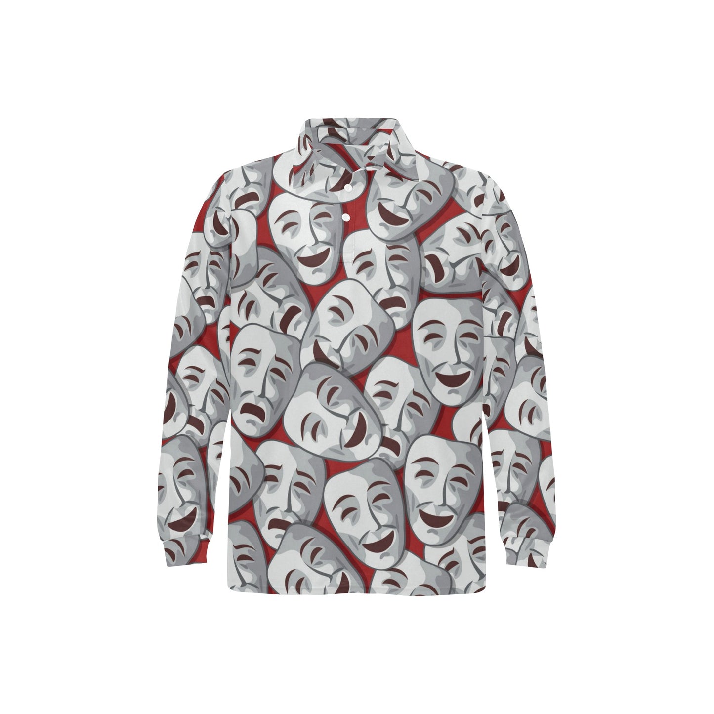 Acting Mask Pattern Print Design 01 Long Sleeve Polo Shirt For Men's