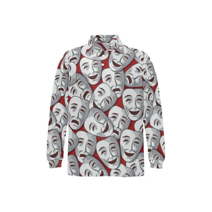 Acting Mask Pattern Print Design 01 Long Sleeve Polo Shirt For Men's