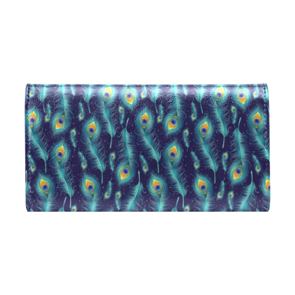 Peacock Feather Blue Design Print Women's Trifold Wallet