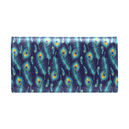 Peacock Feather Blue Design Print Women's Trifold Wallet