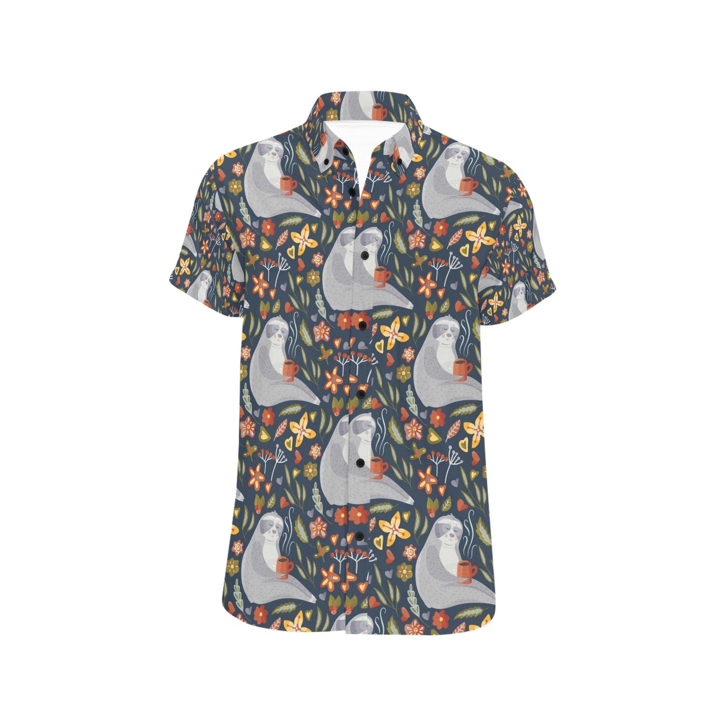 Sloth Print Design LKS303 Men Short Sleeve Button Up Shirt