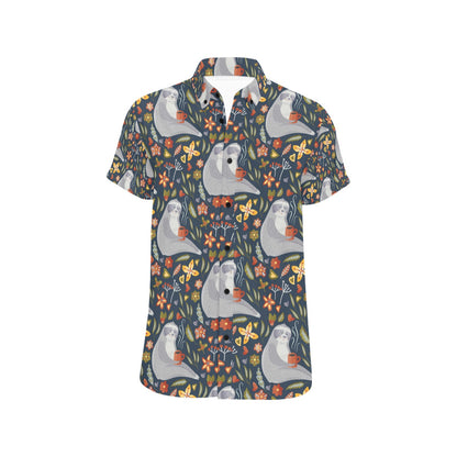 Sloth Print Design LKS303 Men Short Sleeve Button Up Shirt