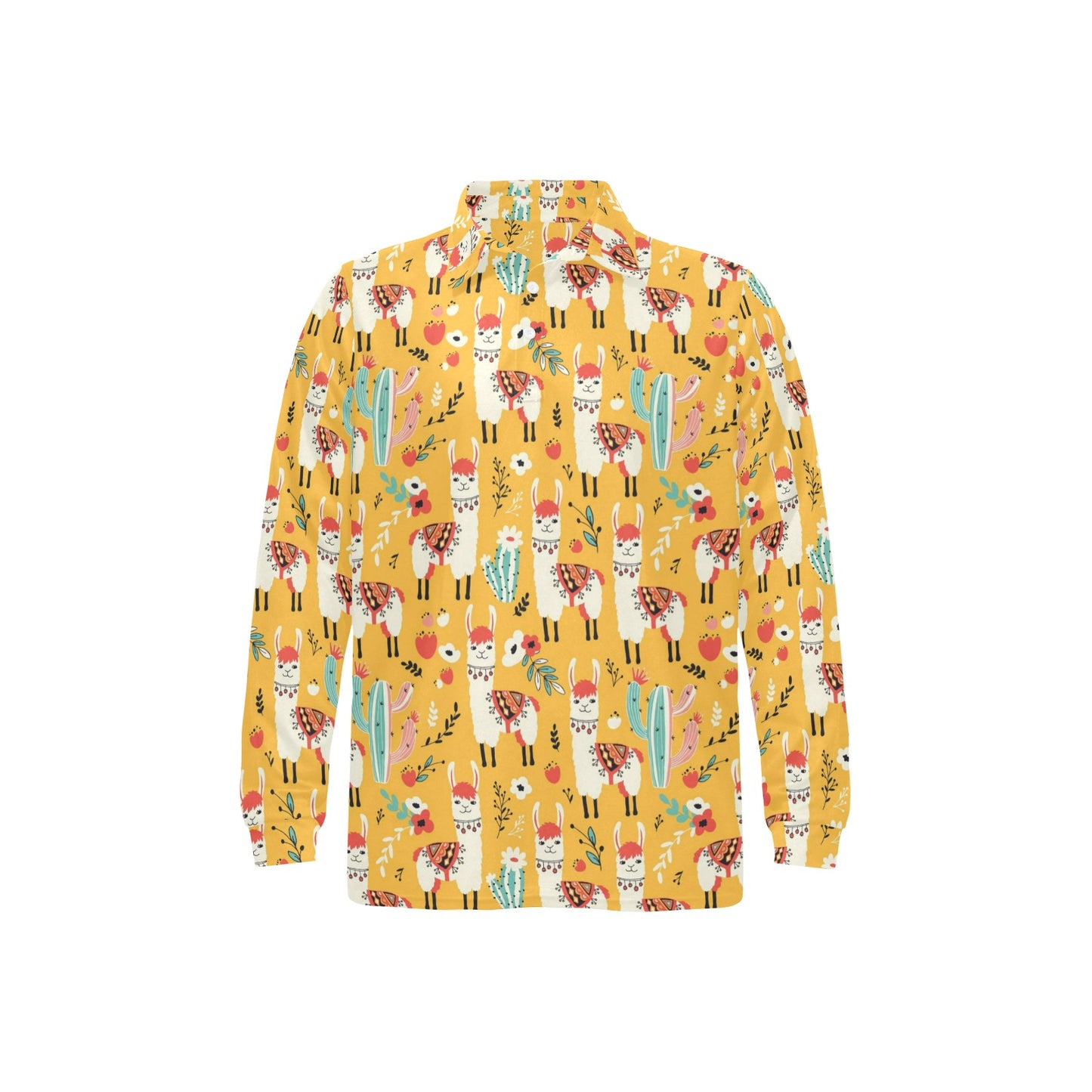 Llama Cute Themed Print Long Sleeve Polo Shirt For Men's