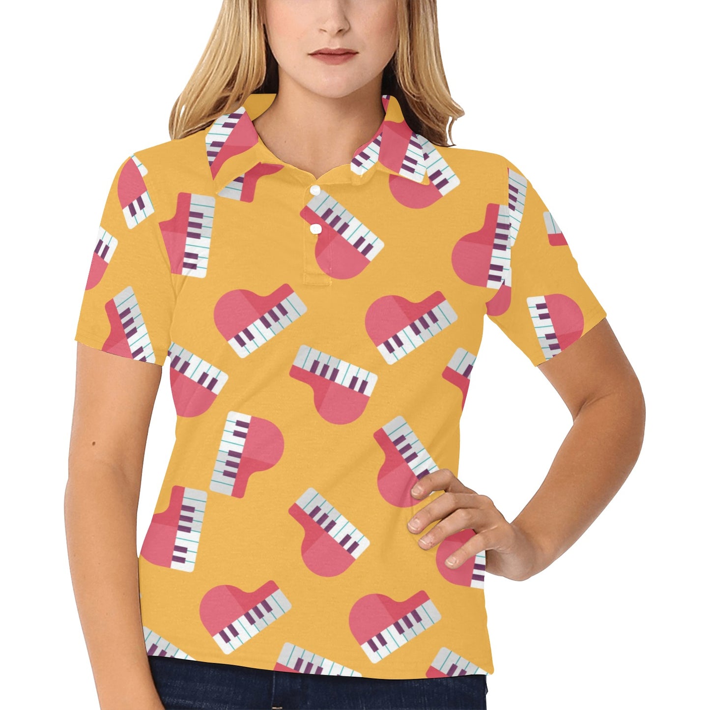 Piano Pattern Print Design 02 Women's Polo Shirt