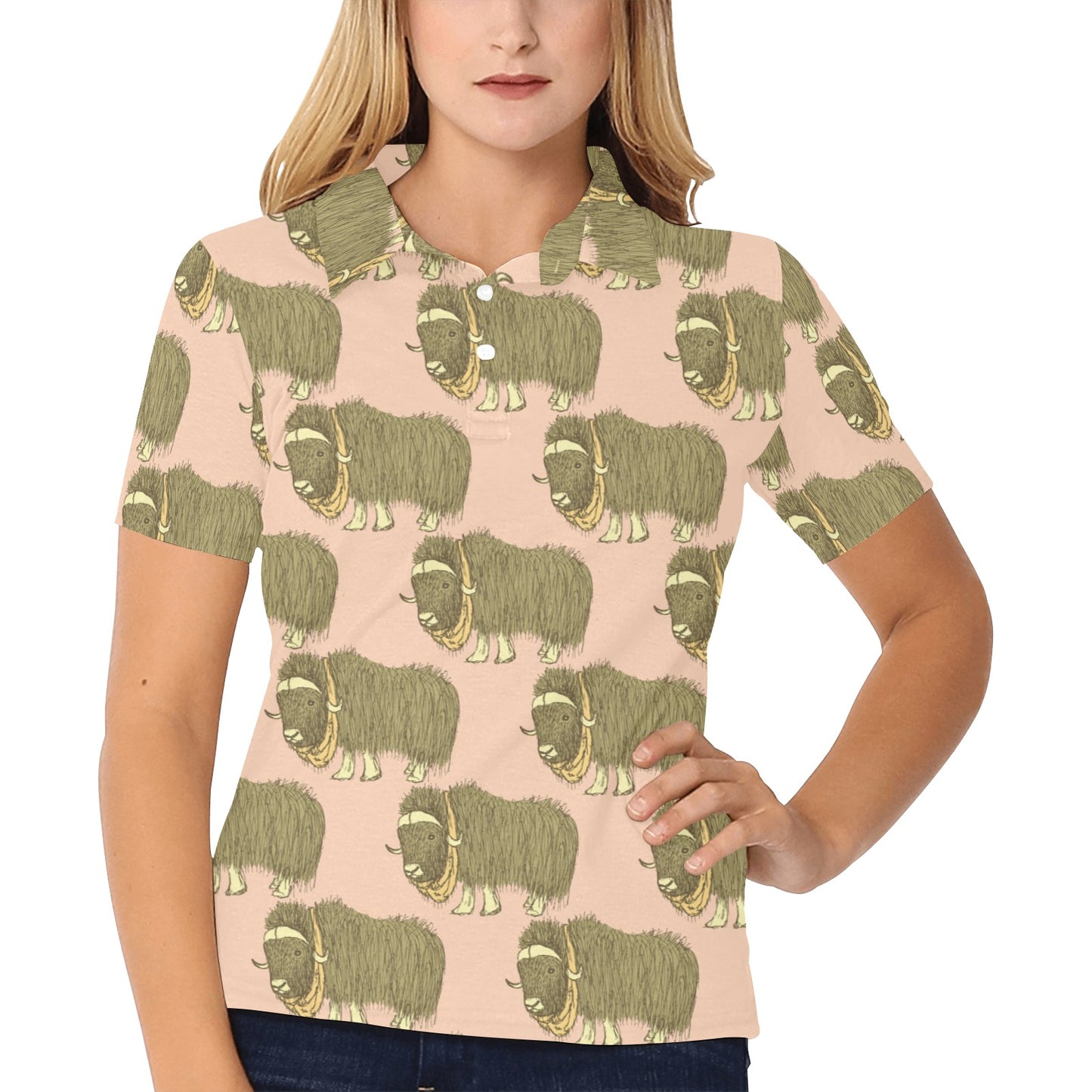 Yak Pattern Print Design 01 Women's Polo Shirt