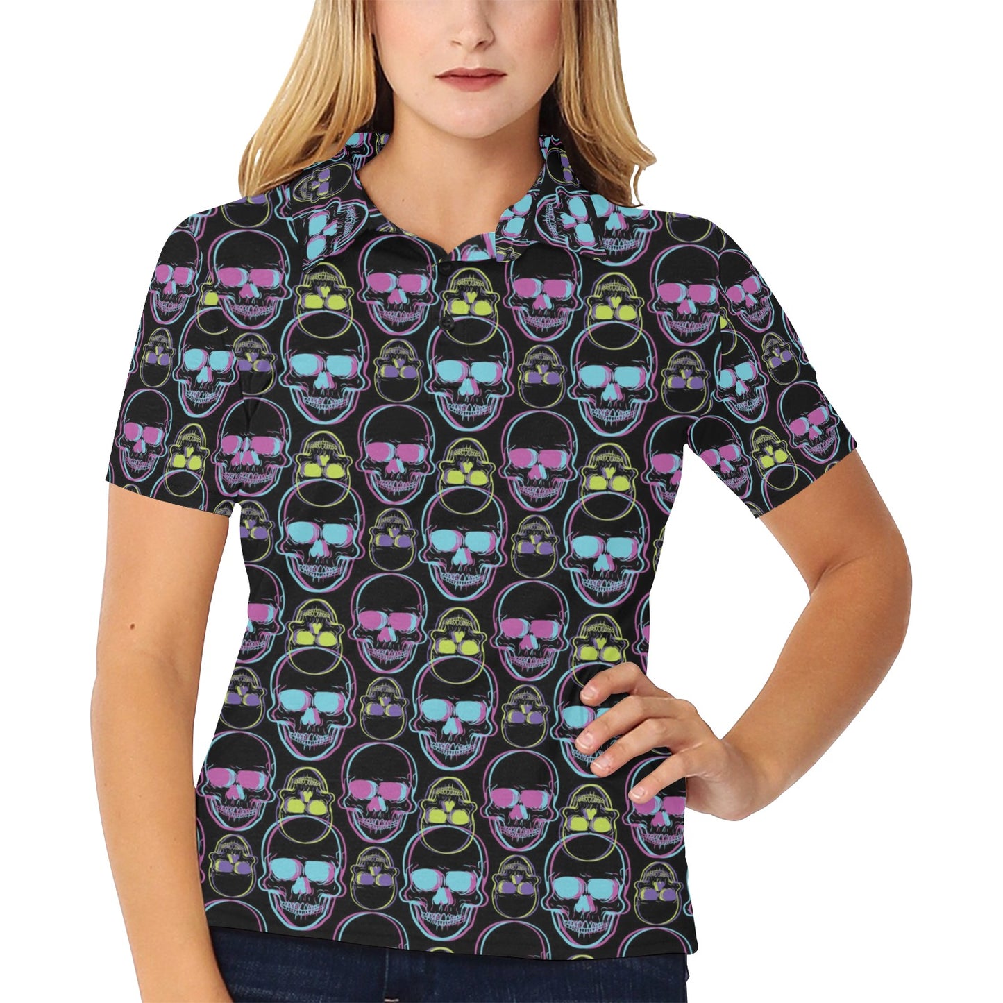 Skull 3D Colorful Print Design LKS309 Women's Polo Shirt