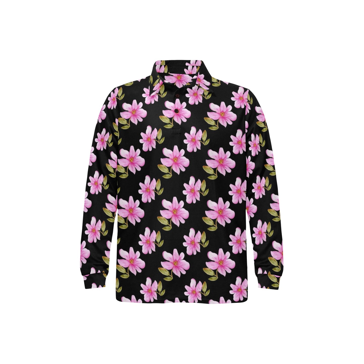 Magnolia Pattern Print Design MAG06 Long Sleeve Polo Shirt For Men's