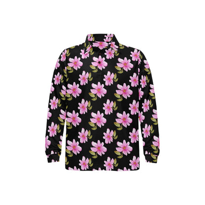Magnolia Pattern Print Design MAG06 Long Sleeve Polo Shirt For Men's