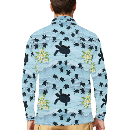 Sea Turtle Pattern Print Design T011 Long Sleeve Polo Shirt For Men's