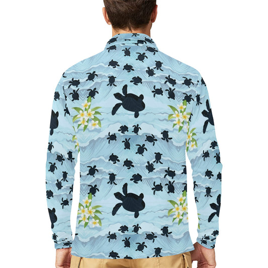 Sea Turtle Pattern Print Design T011 Long Sleeve Polo Shirt For Men's