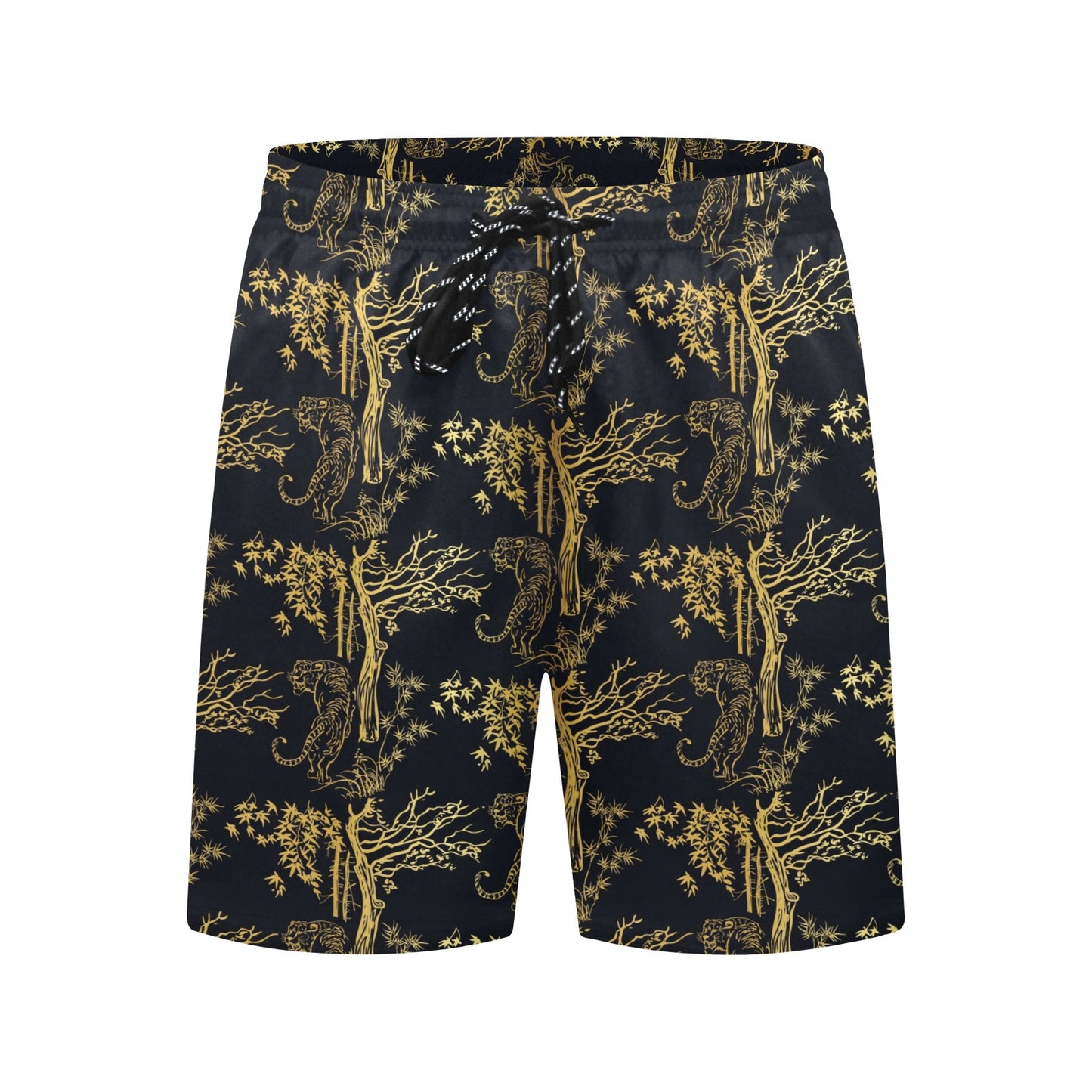 Tiger Gold Print Design LKS307 Men's Swim Trunks Beach Shorts