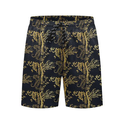 Tiger Gold Print Design LKS307 Men's Swim Trunks Beach Shorts