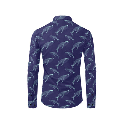 Blue Whale Print Design LKS402 Men's Long Sleeve Dress Shirt