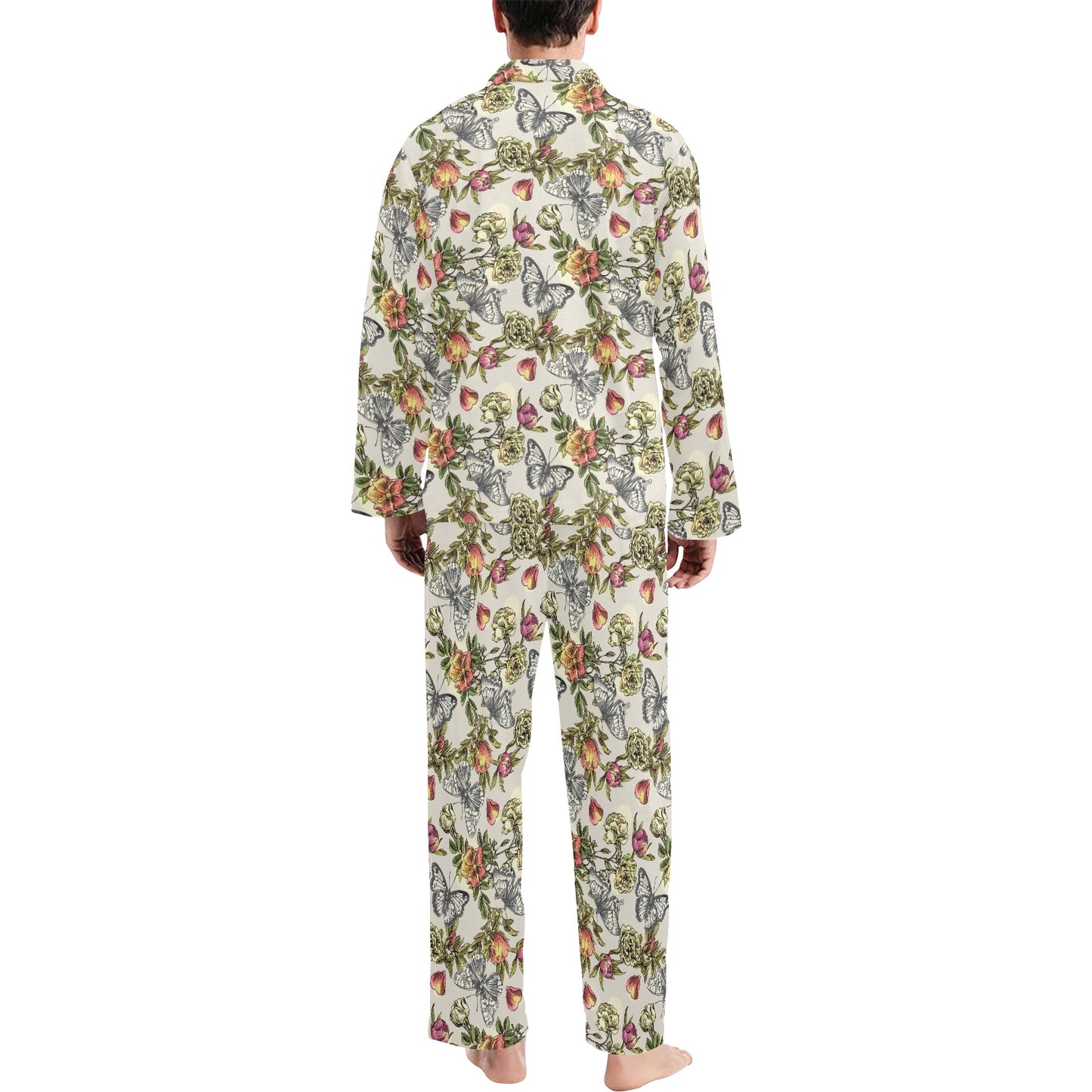 Butterfly Flower Pattern Print Design 06 Men's Long Pajama Set