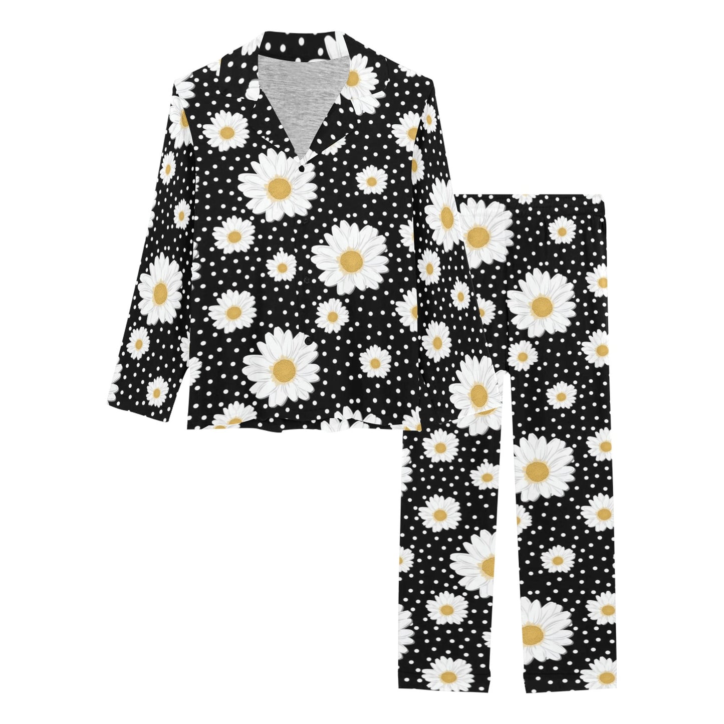 Daisy Pattern Print Design DS02 Women's Long Pajama Set