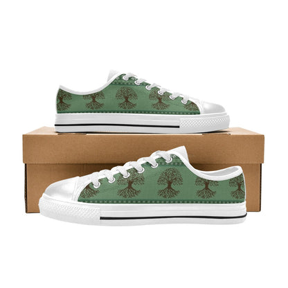 Tree Of Life Knit Style Print Design LKS301 Women's White Low Top Shoes