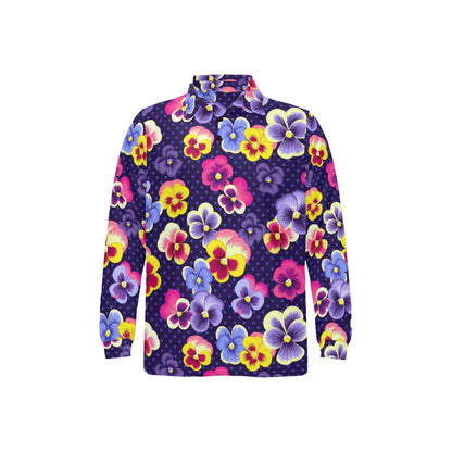 Pansy Pattern Print Design PS04 Long Sleeve Polo Shirt For Men's
