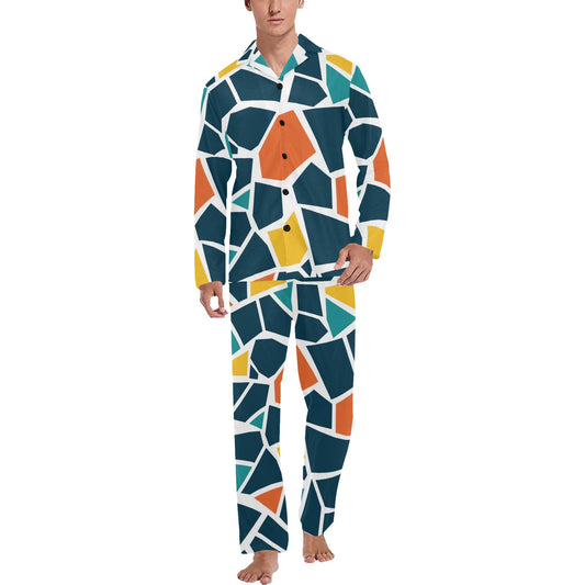 Mosaic Pattern Print Design 02 Men's Long Pajama Set