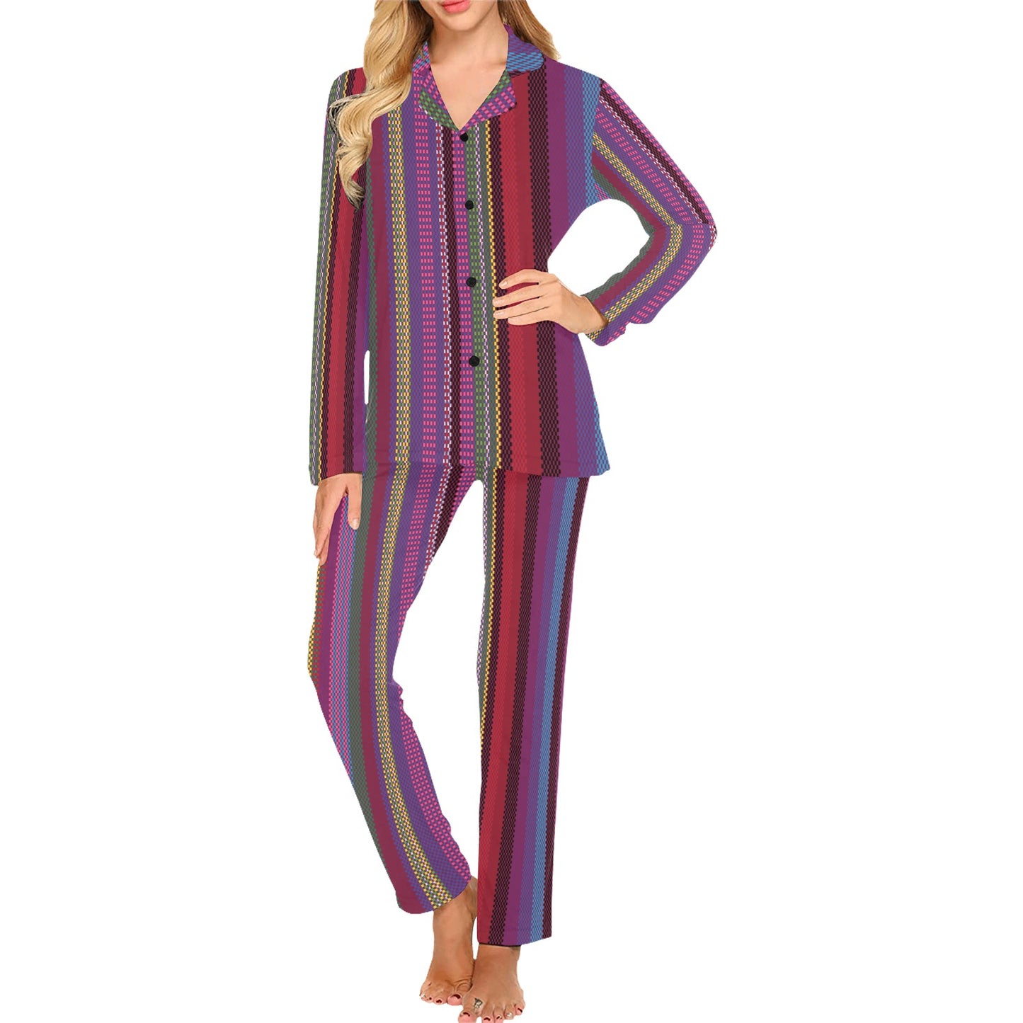 Serape Stripe Print Women's Long Pajama Set