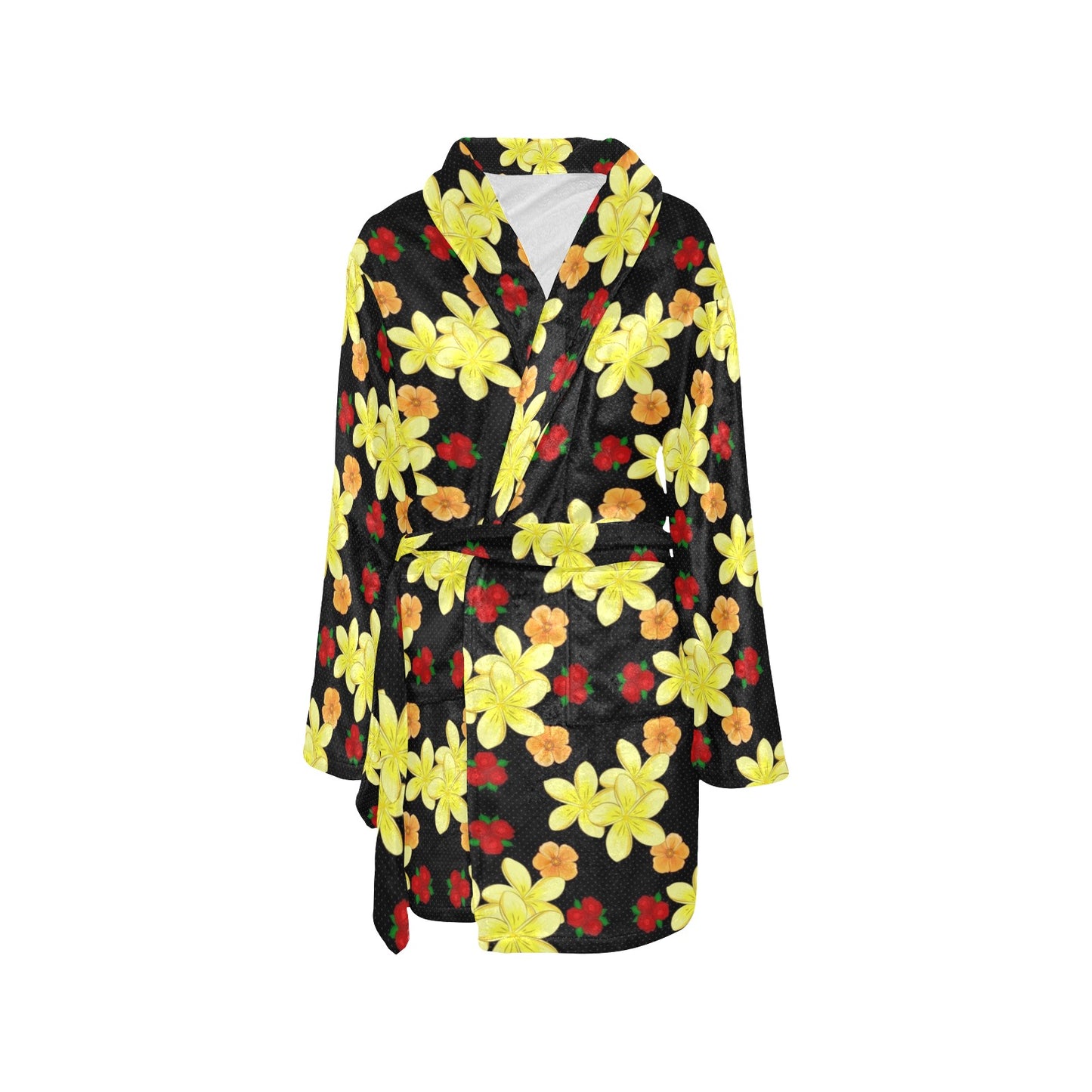 Yellow Plumeria Pattern Print Design PM04 Women's Fleece Robe