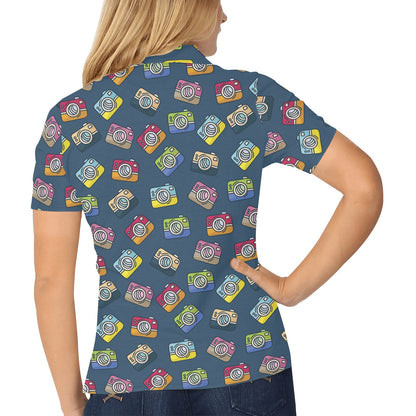 Camera Pattern Print Design 03 Women's Polo Shirt