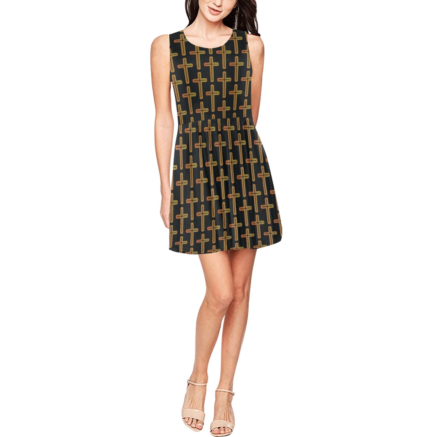 Cross Pattern Print Design 02 Sleeveless Dress