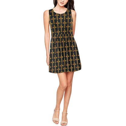 Cross Pattern Print Design 02 Sleeveless Dress
