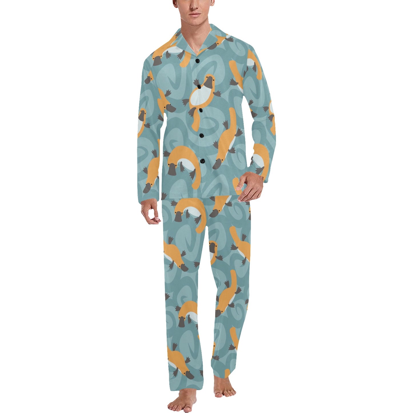 Platypus Pattern Print Design A01 Men's Long Pajama Set
